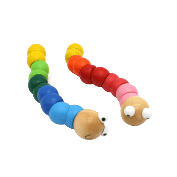 Bright red and blue wooden worms | Bambino Eco Toys Bright red and blue wooden worms