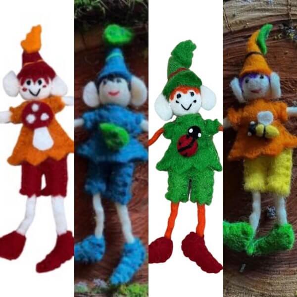 Four woollen felt elf friends set