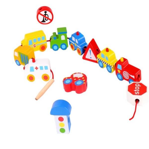 Lacing and threading blocks transport beads | Bambino Eco Toys Lacing and threading blocks transport beads