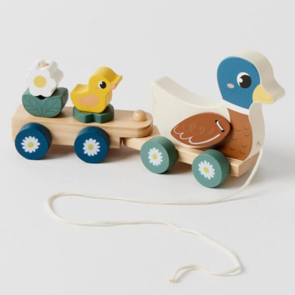 Duck pull along wooden train