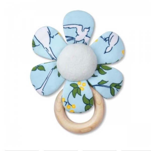 Apple park organic baby pram toy rattle blue flower | Bambino Eco Toys Apple park organic baby pram toy rattle blue flower