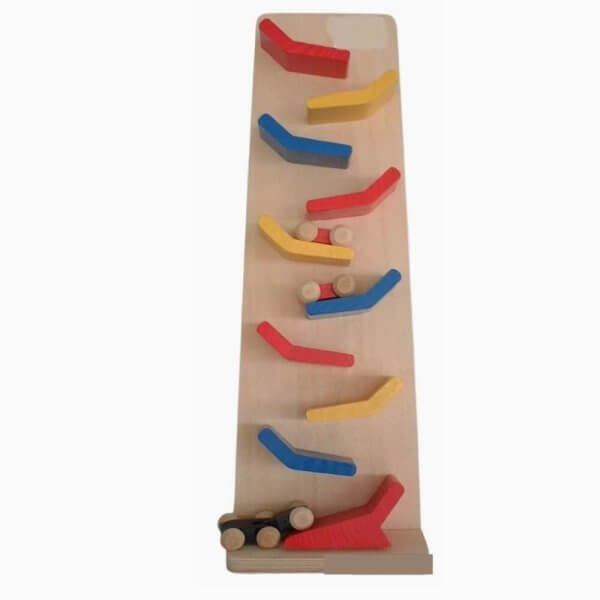 Car ramp racer in blue red yellow