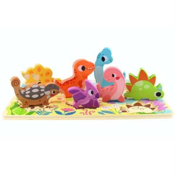 Wooden dinosaur cute chunky piece puzzle | Bambino Eco Toys Wooden dinosaur cute chunky piece puzzle