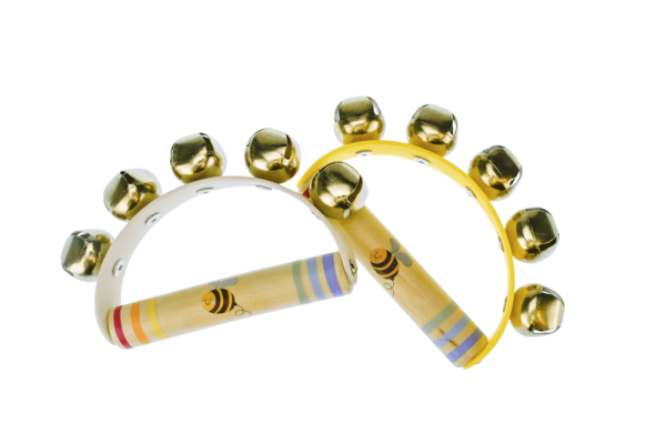 Rainbow wooden egg, maraca and handbell | Bambino Eco Toys Bee handbells