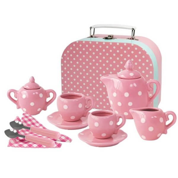 Porcelain tea set pink polka dot | Bambino Eco Toys Porcelain tea set pink polka dot