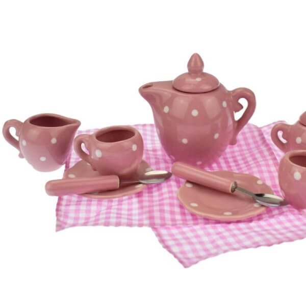 Porcelain tea set pink polka dot | Bambino Eco Toys Porcelain tea set pink polka dot
