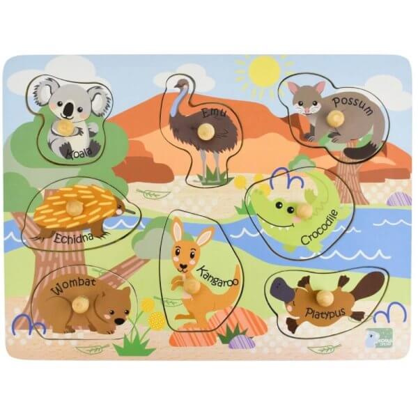 Aussie animal and babies peg wooden puzzle