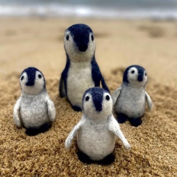 Wool felt penguin family