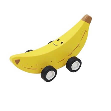 Wooden fruit and veg pull back fun cars banana | Bambino Eco Toys Wooden fruit and veg pull back fun cars banana