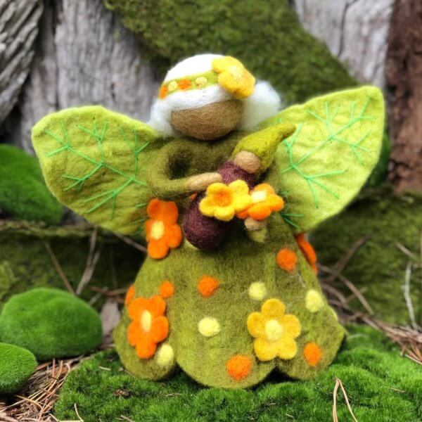 Wildflower Fairymother felt doll with baby