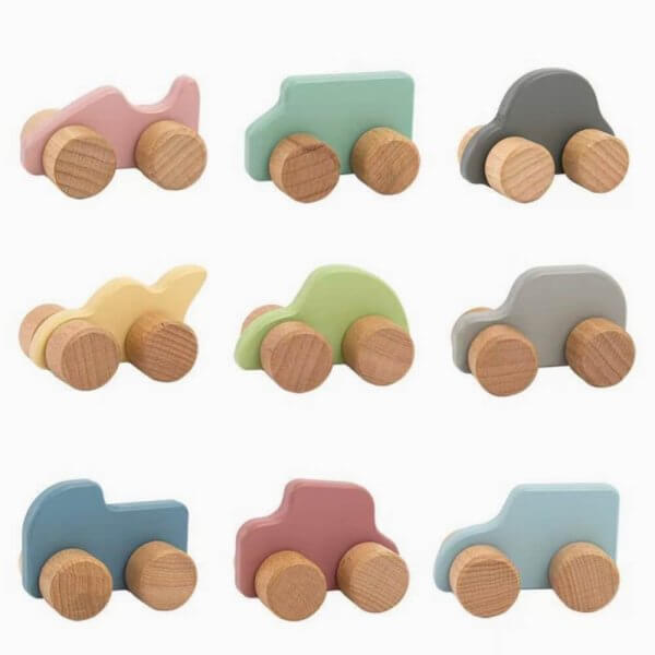 Wooden Mini car set in shelf