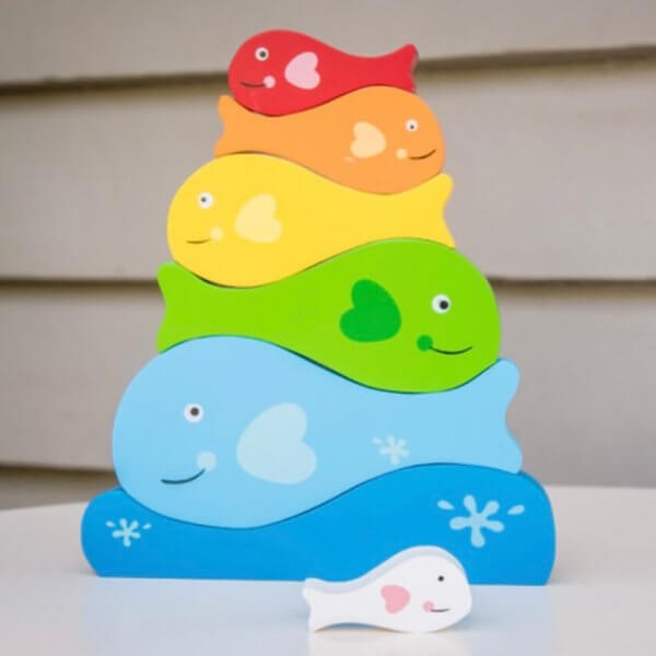 Kc puzzles fish and whale stacking wooden puzzle