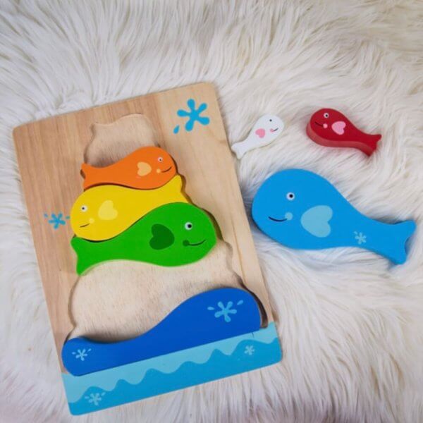 Kc puzzles fish and whale stacking wooden puzzle | Bambino Eco Toys Kc puzzles fish and whale stacking wooden puzzle