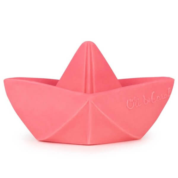 Oli and carol origami natural rubber bath toy boat pink