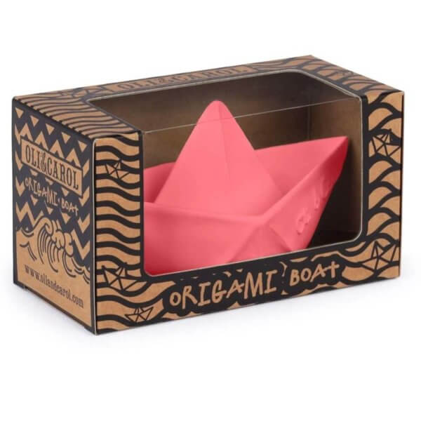 Oli and carol origami natural rubber bath toy boat pink