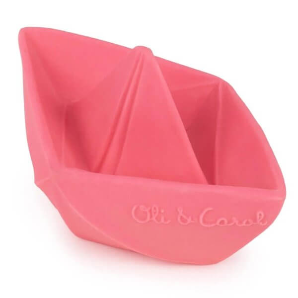 Oli and carol origami natural rubber bath toy boat pink