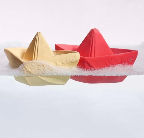 Oli and carol origami natural rubber bath toy boat pink