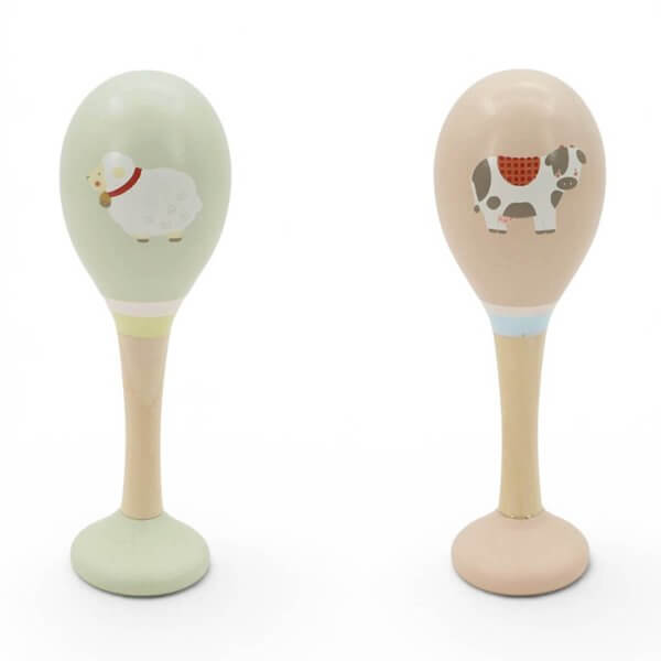 Little farm sheep and cow wooden maracas
