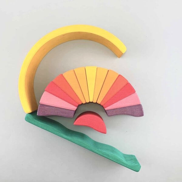 Gluckskafer Wooden Stacking Sunray Arch – Yellow & Purple | Bambino Eco Toys Gluckskafer Wooden Stacking Sunray Arch – Yellow & Purple