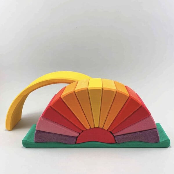 Gluckskafer Wooden Stacking Sunray Arch – Yellow & Purple | Bambino Eco Toys Gluckskafer Wooden Stacking Sunray Arch – Yellow & Purple