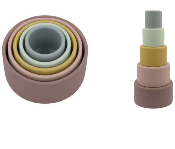 Mix colours silicone stacking cups | Bambino Eco Toys Mix colours silicone stacking cups