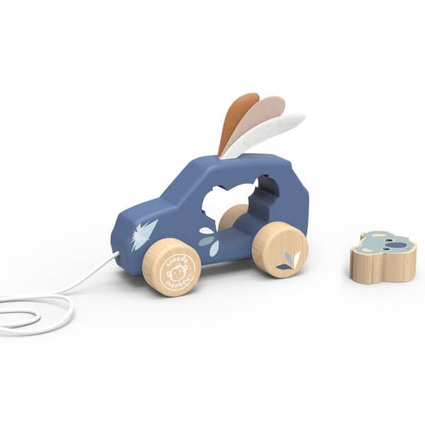 Speedy Monkey pull along wooden car
