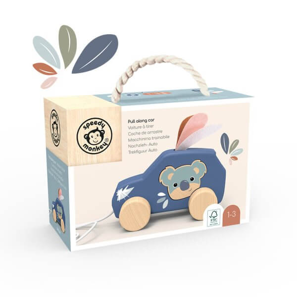 Speedy Monkey pull along wooden car