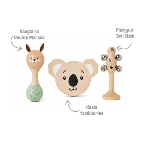 Wooden music 3pc set with koala kangaroo and platypus | Bambino Eco Toys Wooden music 3pc set with koala kangaroo and platypus