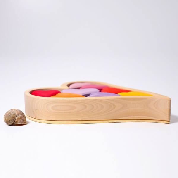 Grimms wooden red pink mauve hearts shaped blocks puzzle with 4cm blocks
